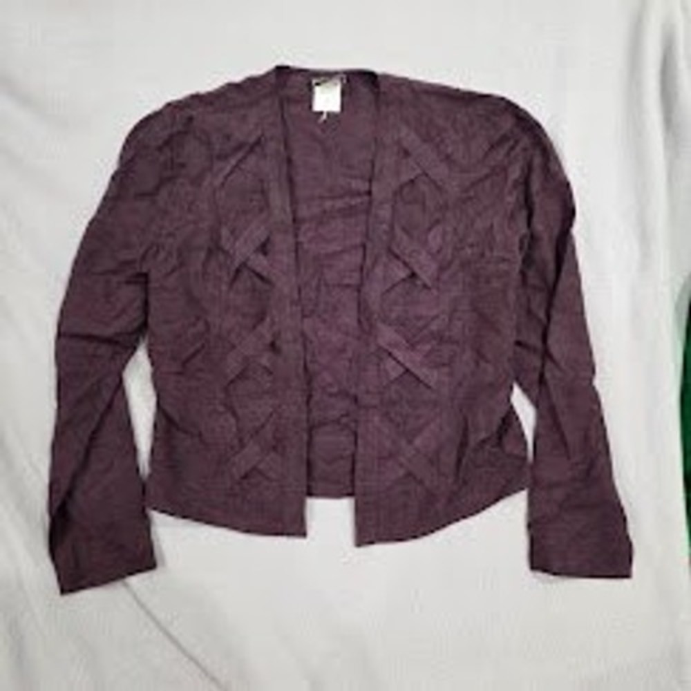Wild Rose Purple Jacquard Paisley Bolero Jacket Open Front Lattice Trim Medium